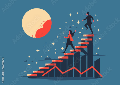 Ambitious female employee running on growth graph towards manager role, career advancement ladder, employee engagement challenge concept