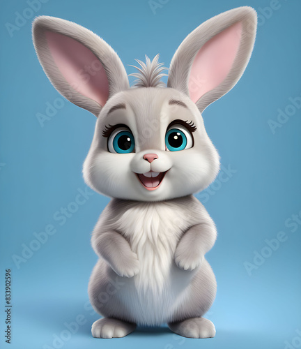 Art. Illustration of a cheerful rabbit, bunny. forest dweller wild animals in the jungle © Olha Pushkova	