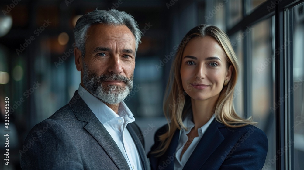 Portrait of confident business partners, dressed in suits, contemporary office setting, Sharp and vibrant, Realism 8K , high-resolution, ultra HD,up32K HD Portrait of confident business partners, dressed in suits, contemporary office setting, Sharp and vibrant, Realism 8K , high-resolution, ultra HD,up32K HD
