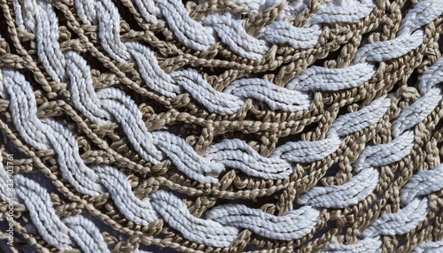 crochet with jute rope knotted round half circle pattern surface macro