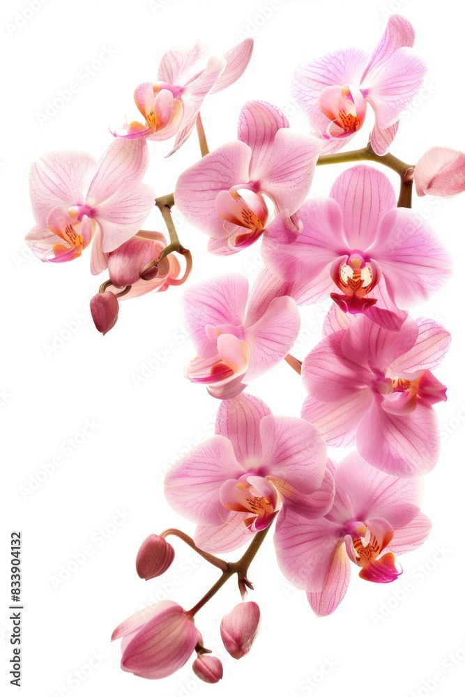 A single pink flower sits on a clean white background, making it ideal for use in designs and compositions that require a pop of color A single pink flower sits on a clean white background, making it ideal for use in designs and compositions that require a pop of color