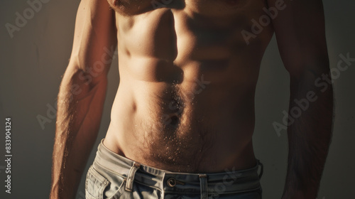 A picture of a bellybutton from a Caucasian male with a light skin tone can be used as a backdrop for other images.