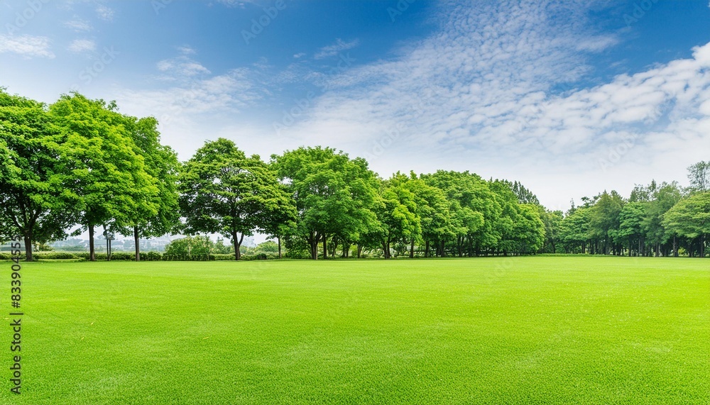 landscape of grass field and green trees
