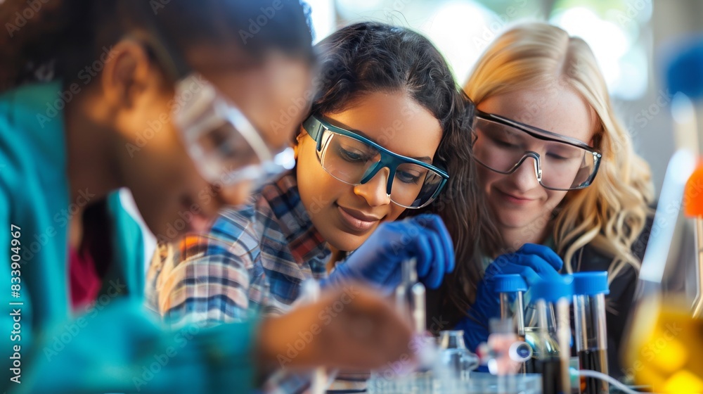 female diverse students participating in STEM learning, Science, technology, engineering, art and mathematics, 16:9 female diverse students participating in STEM learning, Science, technology, engineering, art and mathematics, 16:9