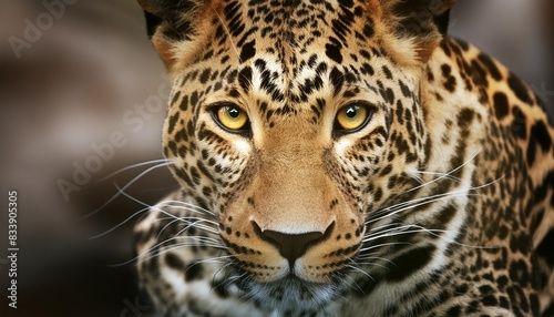 a striking portrait of a leopard with a piercing yellow eye highlighting its fierce and majestic presence