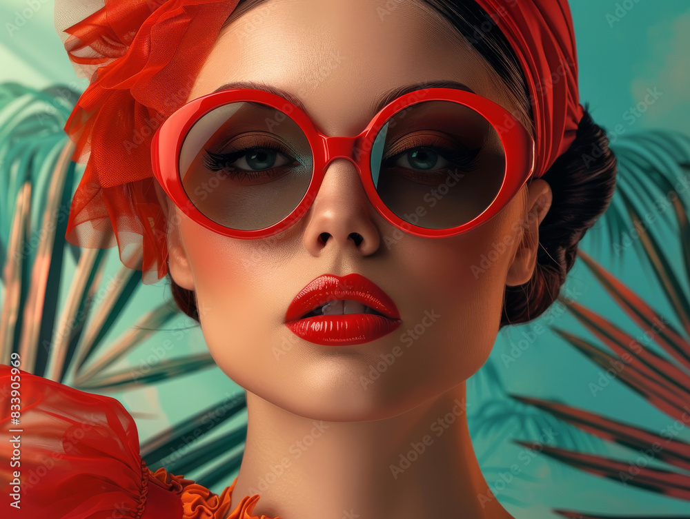 Retro style pastel colors summer background. Fashion woman wearing big sunglasses. Retro style pastel colors summer background. Fashion woman wearing big sunglasses.
