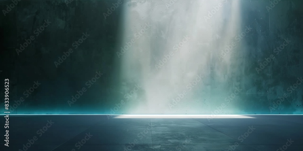 Empty room with light beam and shadow of a window, abstract grunge style concrete blank studio backgrounds, teal blue spotlights dark scene, for product display, lighting interior backdrops. Empty room with light beam and shadow of a window, abstract grunge style concrete blank studio backgrounds, teal blue spotlights dark scene, for product display, lighting interior backdrops.