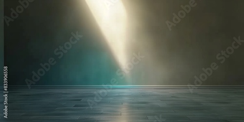 Empty room with light beam and shadow of a window  abstract grunge style concrete blank studio backgrounds  teal blue spotlights dark scene  for product display  lighting interior backdrops.