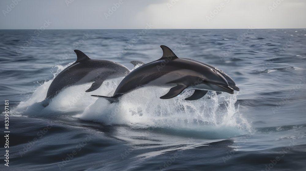 Fototapeta premium Dolphins Leaping in Ocean Waves