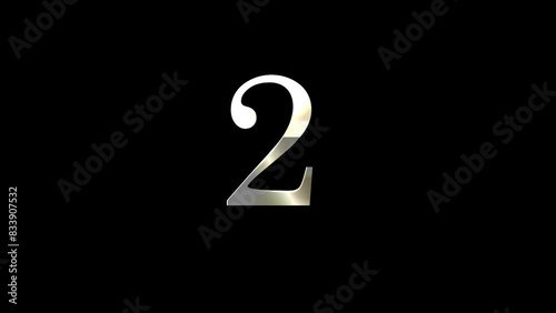 Number 2 with gold and white particles and alpha channel, numerology, number two