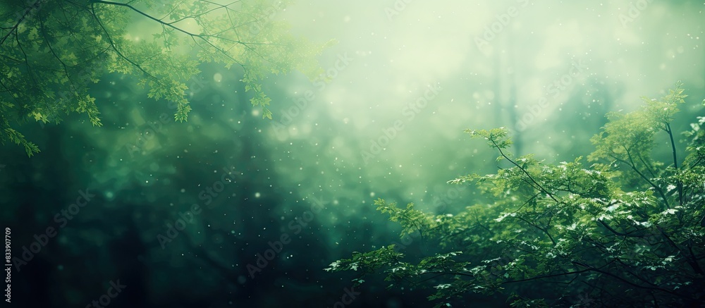 Fototapeta premium Blurry forest background with green tones and copy space image.