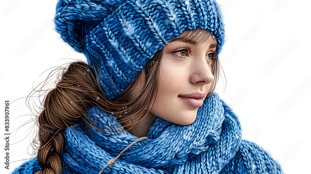 Winter-knitted-clothing.-Knitting hobby, sweater made of woolen cloth. Cute knitted scarf, insulated warm crochet hat