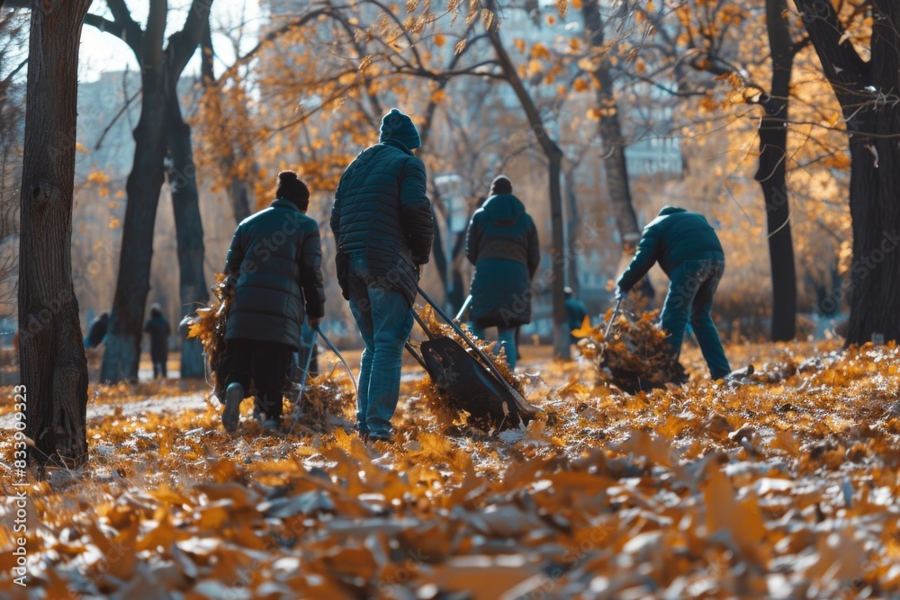 A group of people carrying luggage walk through a park on a sunny day A group of people carrying luggage walk through a park on a sunny day