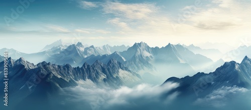 A breathtaking aerial perspective showcasing a mountain landscape with stunning scenery  including a copy space image.