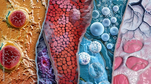 Microscopic view of different tissue types