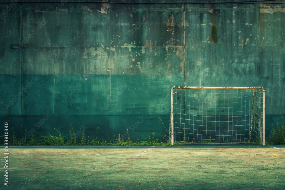 Fototapeta premium Soccer goal sitting in front of a wall, sport background