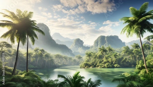 cartoon 3d tropical jungle landscape