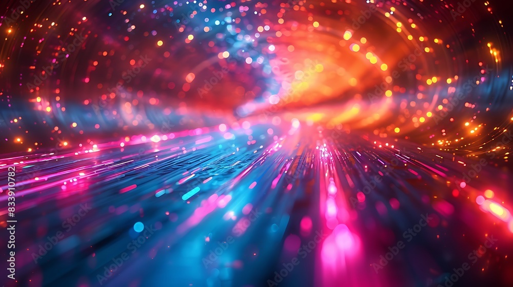 Obraz premium An abstract depiction of neon light streaks, twinkling in a chaotic, high-energy dance, vibrant electric hues, dynamic and lively scene, high contrast, hd quality, soft focus, vivid colors.