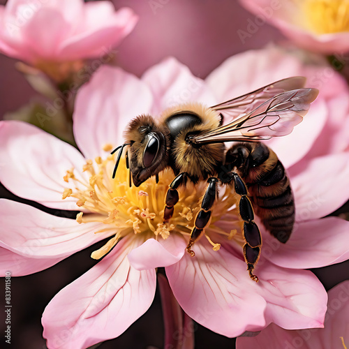 Beautiful Bee Pink Flower Background Natural Organic Honeybee Garden © Intrepid Art