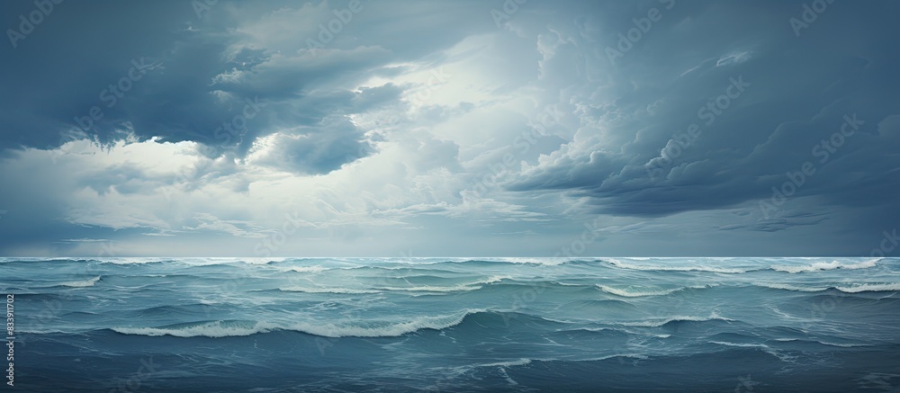 Naklejka premium Cloudy storm clouds looming above the Atlantic Ocean with copy space image available.