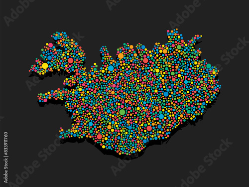 Creative map Iceland from random colorful dots