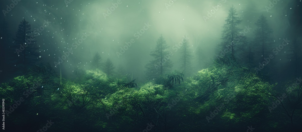 Fototapeta premium Blurry forest background with green tones and copy space image.
