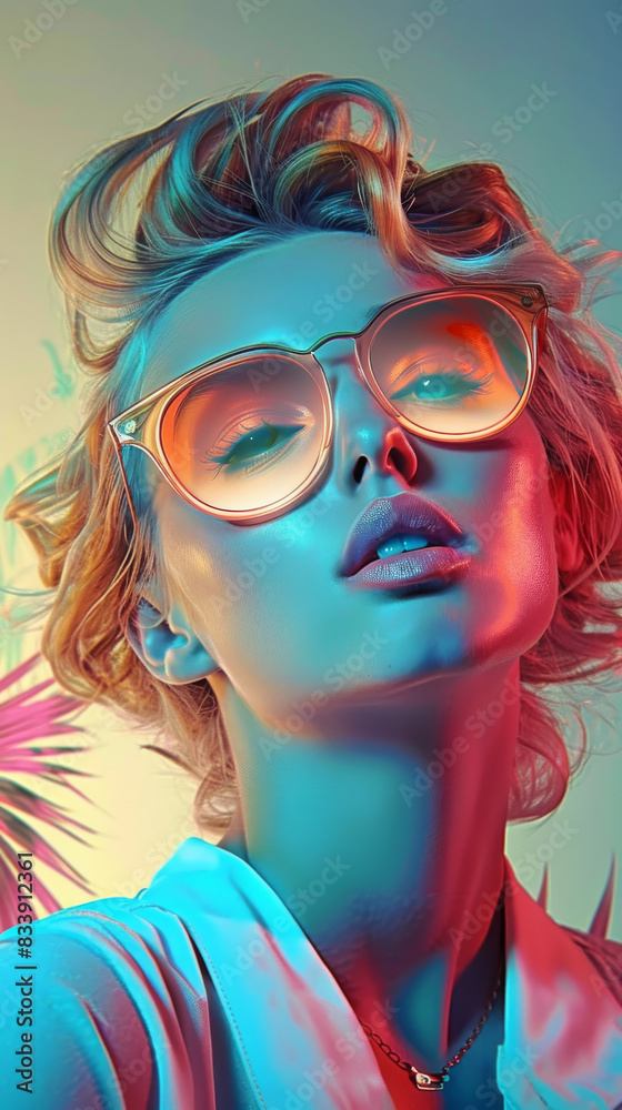 Retro style pastel colors summer background. Fashion woman wearing big sunglasses. Retro style pastel colors summer background. Fashion woman wearing big sunglasses.