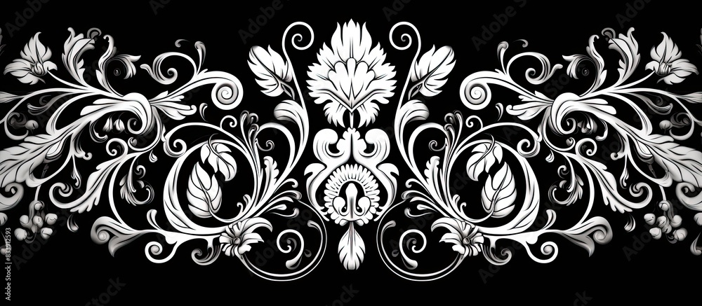 A stunning Batik Pattern displayed on a black and white background, creating an attractive image with copy space. A stunning Batik Pattern displayed on a black and white background, creating an attractive image with copy space.