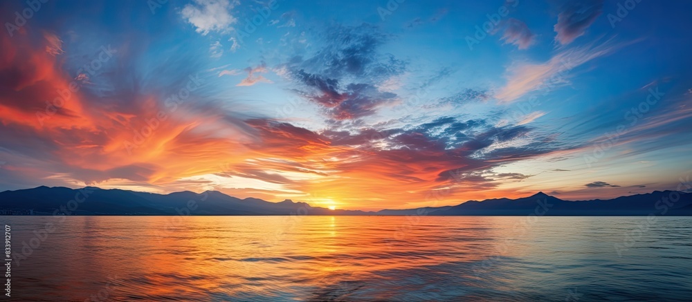 A stunning sunrise over the sea with a picturesque cloudscape captured in the image with copy space. A stunning sunrise over the sea with a picturesque cloudscape captured in the image with copy space.