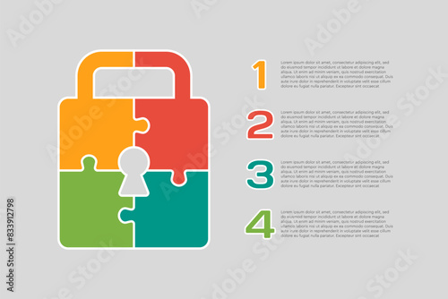 Diagram infographic timeline, lock puzzle jigsaw