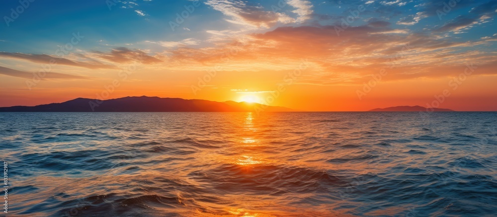 Obraz premium A stunning sunset with a picturesque horizon over the ocean, ideal for a copy space image.