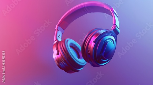 A pair of stylish headphones suspended in mid-air against a vibrant gradient background, showcasing modern design and dynamic aesthetics.
