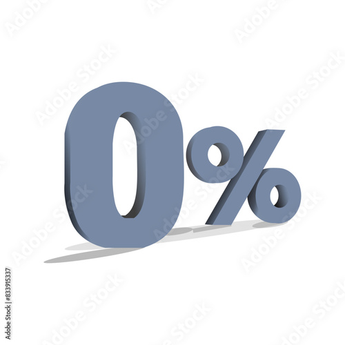  Zero per cent discount or 0% special offer. 3d rendering illustration. Business concept. Stock vector layout template. 0% interest rate. 0 per cent massive shopping offer