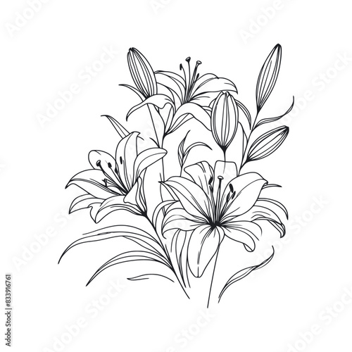 Flat design flower silhouettes and leaves floral element design vector template illustration