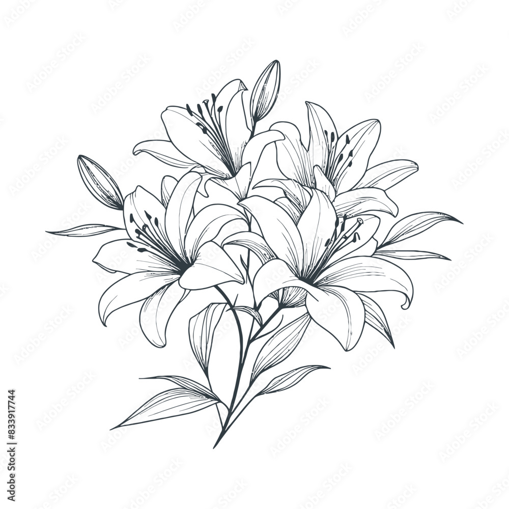 Flat design flower silhouettes and leaves floral element design vector template illustration Flat design flower silhouettes and leaves floral element design vector template illustration