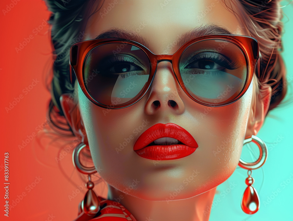 Retro style pastel colors summer background. Fashion woman wearing big sunglasses. Retro style pastel colors summer background. Fashion woman wearing big sunglasses.
