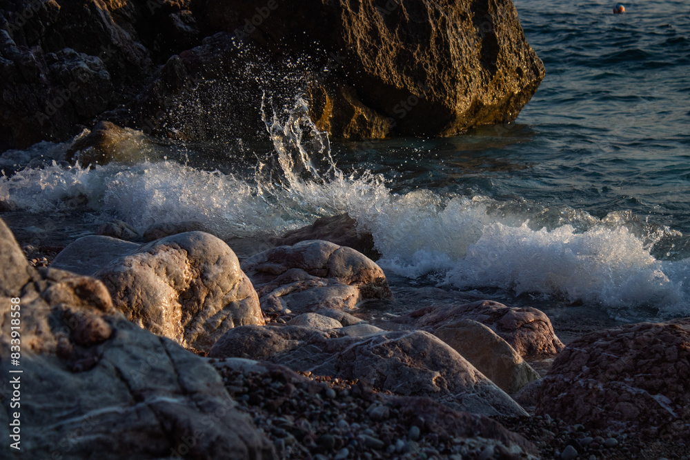 salty waves crashing onto the rock , Montenegro salty waves crashing onto the rock , Montenegro