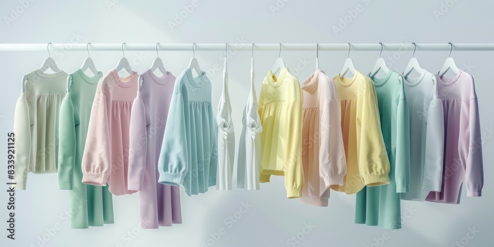 Hanging shirts on a rack with vibrant colors and textures Hanging shirts on a rack with vibrant colors and textures