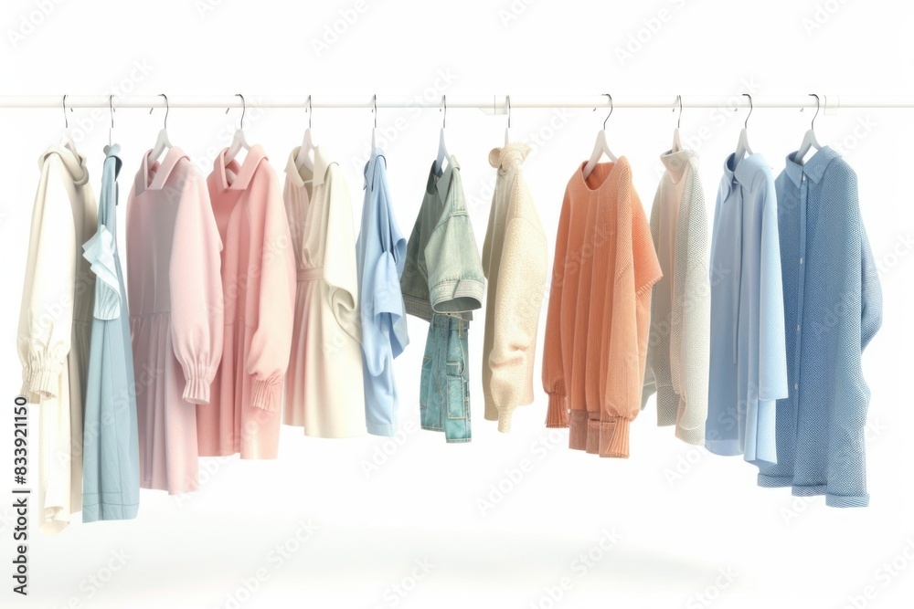 A row of clothes hanging on a clothes rack, possibly for storage or display