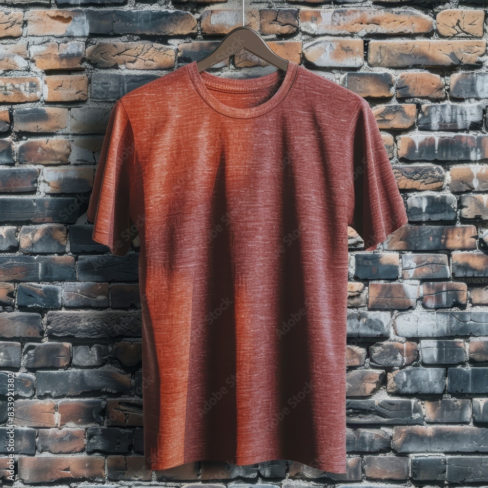 red t - shirt hanging on a brick wall
