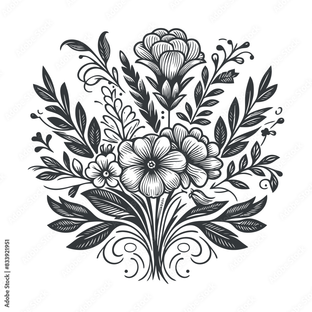Flat design flower silhouettes and leaves floral element design vector template illustration Flat design flower silhouettes and leaves floral element design vector template illustration