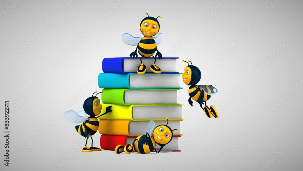 Fun bees next to books animation Fun bees next to books animation