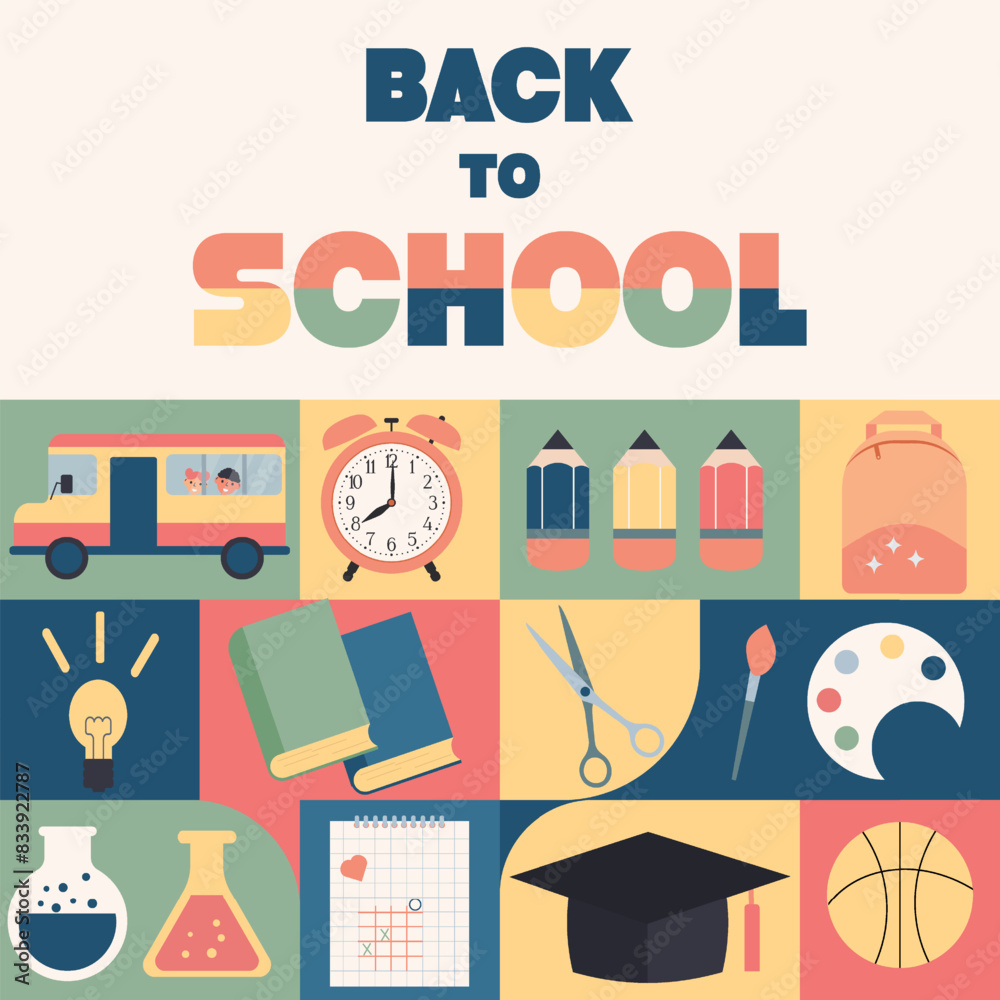Poster with geometric shapes, The concept of ,Back to school, college, education, study. Vector illustration Poster with geometric shapes, The concept of ,Back to school, college, education, study. Vector illustration
