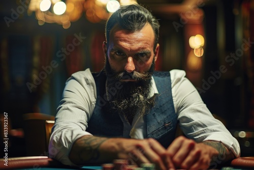 A person with a long beard engaged in a game of poker © Fotograf