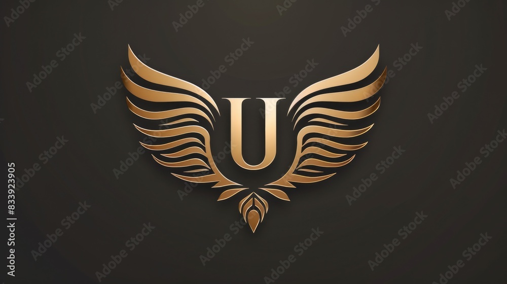 A stylized letter 'U' with wings on a dark background, ideal for use in designs where luxury and elegance are key A stylized letter 'U' with wings on a dark background, ideal for use in designs where luxury and elegance are key