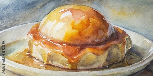 A close-up watercolor painting of a syrupy scoop glistening in the light , sweet, scoop, syrup, shiny, food, dessert, liquid, abstract, colorful, artistic, swirls, close-up, texture photo