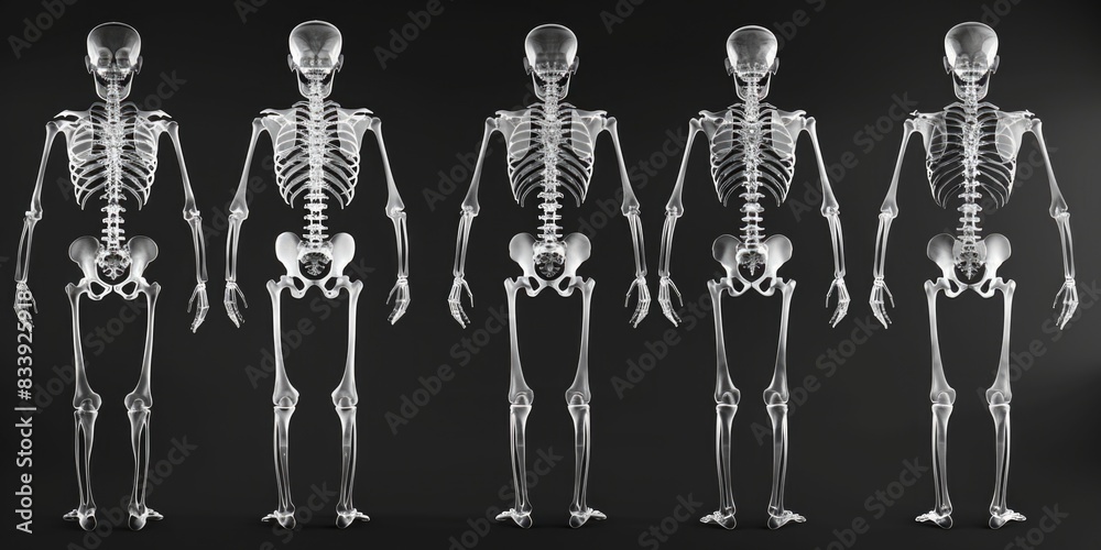 Group of human skeletons standing together Group of human skeletons standing together