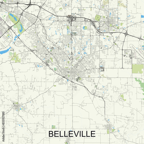 Belleville, Illinois, United States map poster art