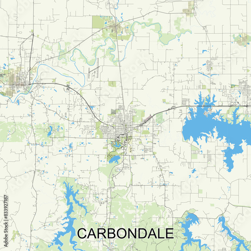 Carbondale, Illinois, United States map poster art