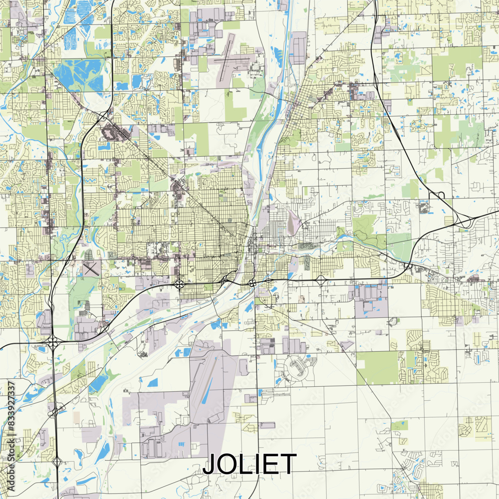 Joliet, Illinois, United States map poster art